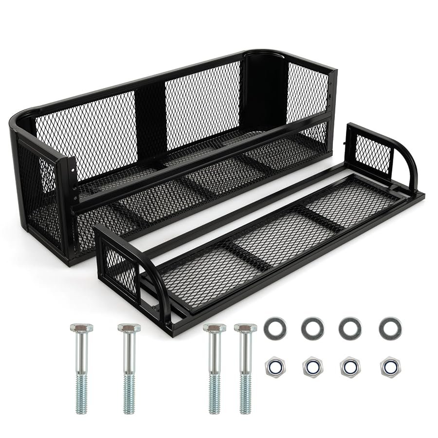 SPORFIT steel ATV rear drop cargo basket with mesh floor and 12.5 inch rail.