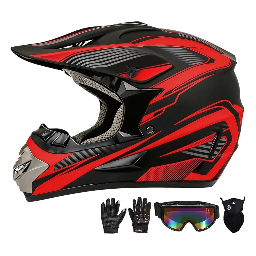 Black and red motocross helmet, size XL, with peak visor