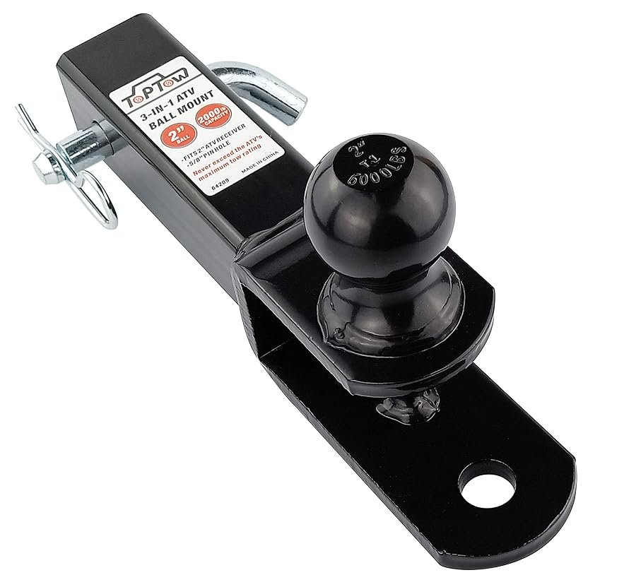 TOPTOW ATV trailer hitch ball mount with 2 inch ball and clevis pin.